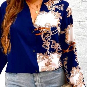 Navy blue designer blouse with slits in the sleeves (20)